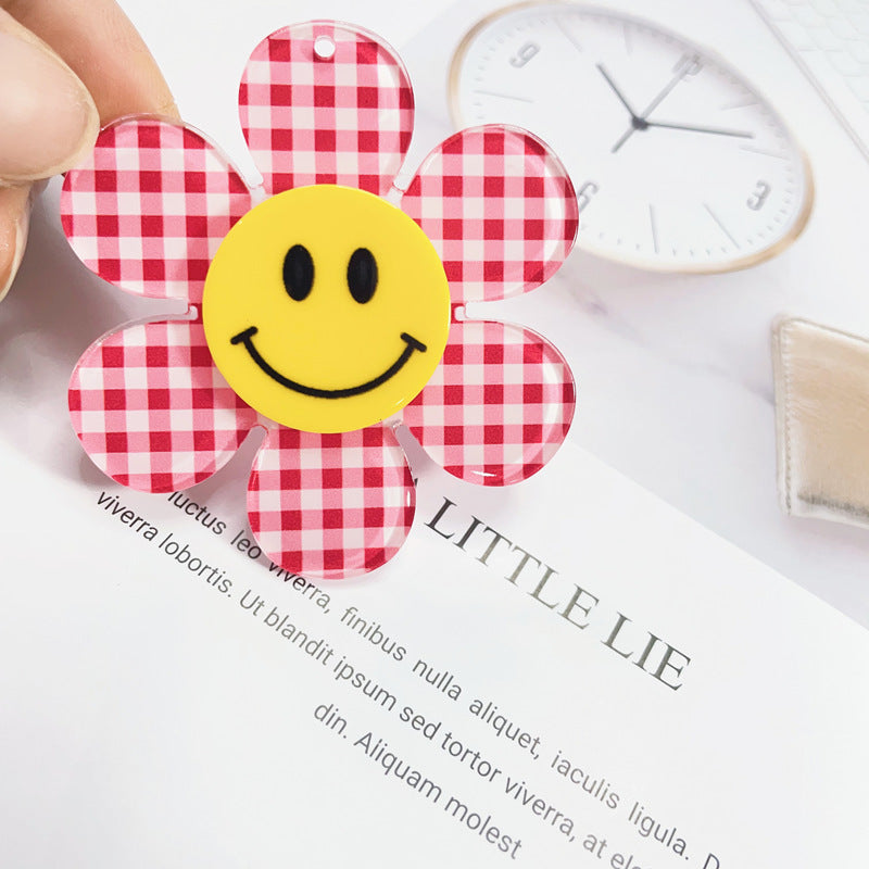 Acrylic 3d printing process cute smiley face flower fashion mobile phone pendant keychain DIY accessories