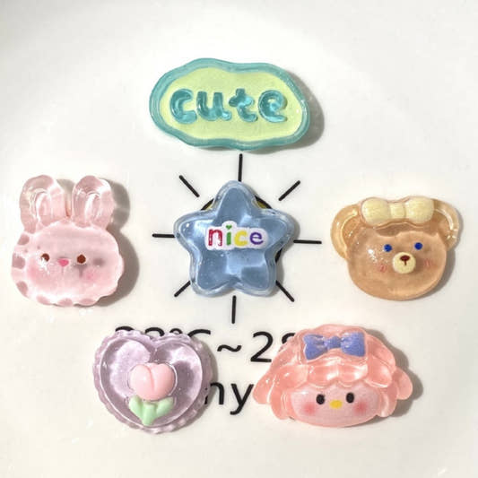 10pcs Transparent cute animal resin accessories DIY cream glue mobile phone case hair accessories hairpin water cup storage box patch