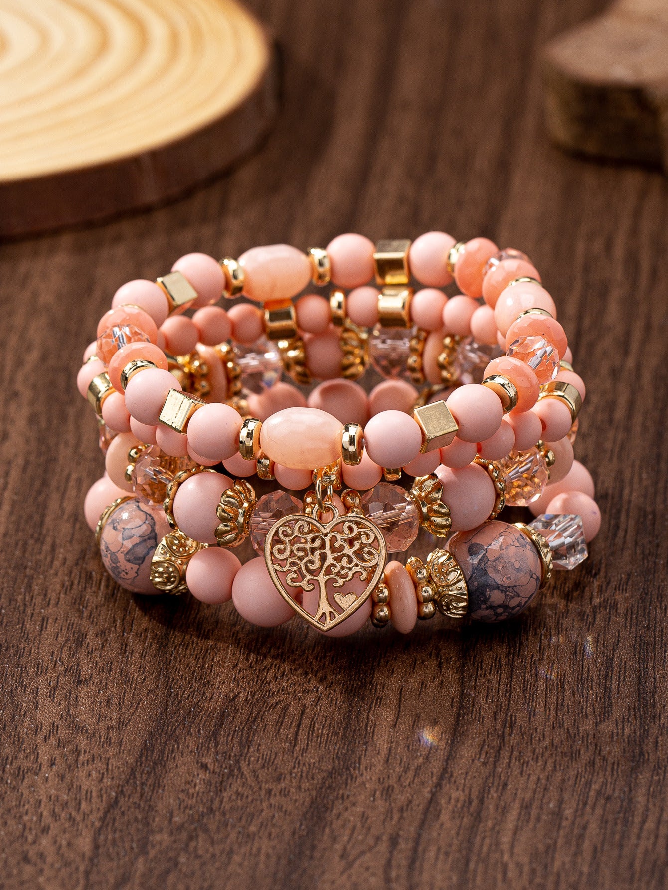 Bohemian Multi-layer Wood Bead Beaded Bracelet Ladies Elastic Rope Bracelet