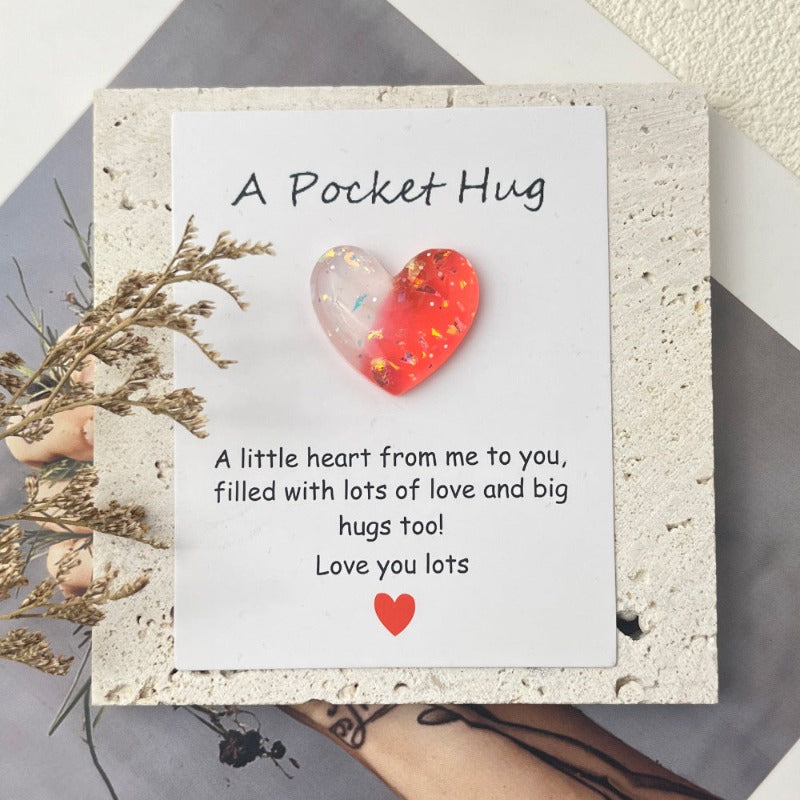 Cross-border new products gradually change pocket hug greeting card, resin love peach heart decorative gift, confession love symbol