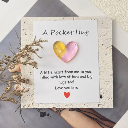 Cross-border new products gradually change pocket hug greeting card, resin love peach heart decorative gift, confession love symbol