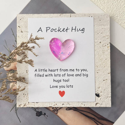 Cross-border new products gradually change pocket hug greeting card, resin love peach heart decorative gift, confession love symbol