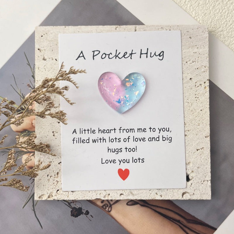 Cross-border new products gradually change pocket hug greeting card, resin love peach heart decorative gift, confession love symbol
