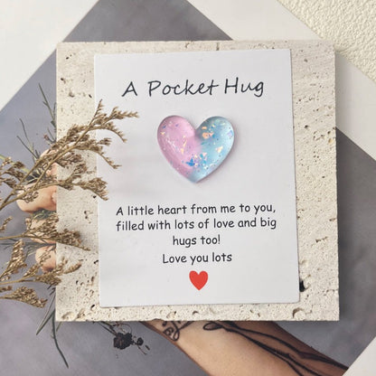 Cross-border new products gradually change pocket hug greeting card, resin love peach heart decorative gift, confession love symbol