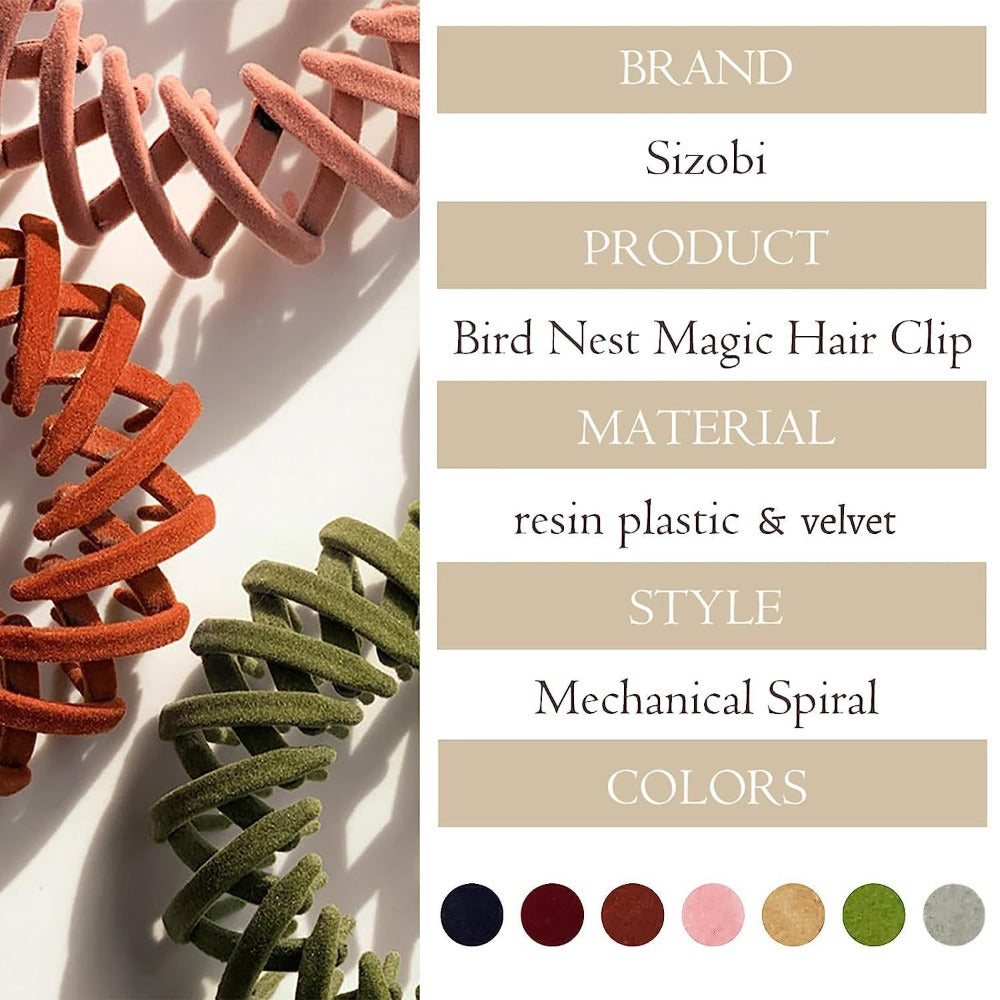 AUEAR, 7 Pack Birds Nest Magic Hair Clip, Hair Accessories for Women Ponytail Ties Bun Maker Scrunchies for Thick Thin Holders
