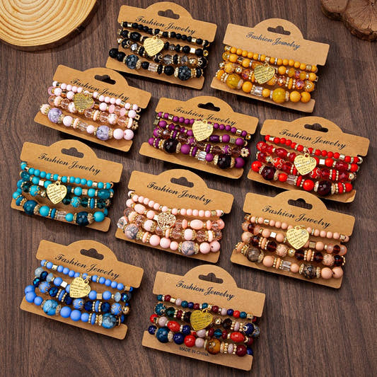 Bohemian Multi-layer Wood Bead Beaded Bracelet Ladies Elastic Rope Bracelet