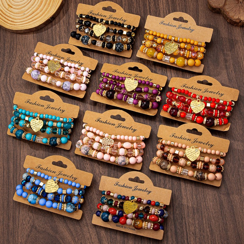 Bohemian Multi-layer Wood Bead Beaded Bracelet Ladies Elastic Rope Bracelet