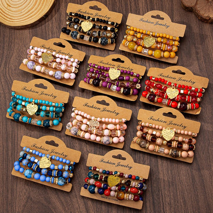 Bohemian Multi-layer Wood Bead Beaded Bracelet Ladies Elastic Rope Bracelet