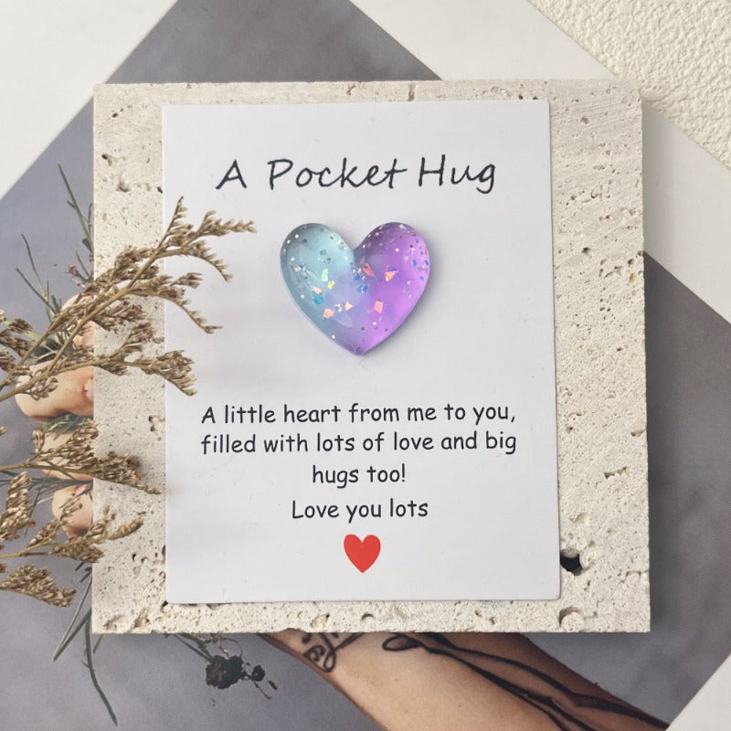 Cross-border new products gradually change pocket hug greeting card, resin love peach heart decorative gift, confession love symbol