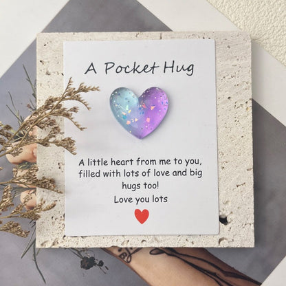 Cross-border new products gradually change pocket hug greeting card, resin love peach heart decorative gift, confession love symbol
