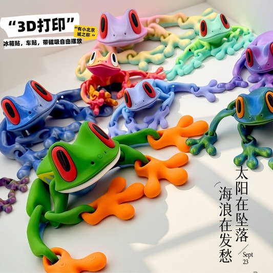 Black Technology 3D Printing Magnetic Frog Refrigerator Sticker Joint Movable Ornament Luminous Dragon Toy