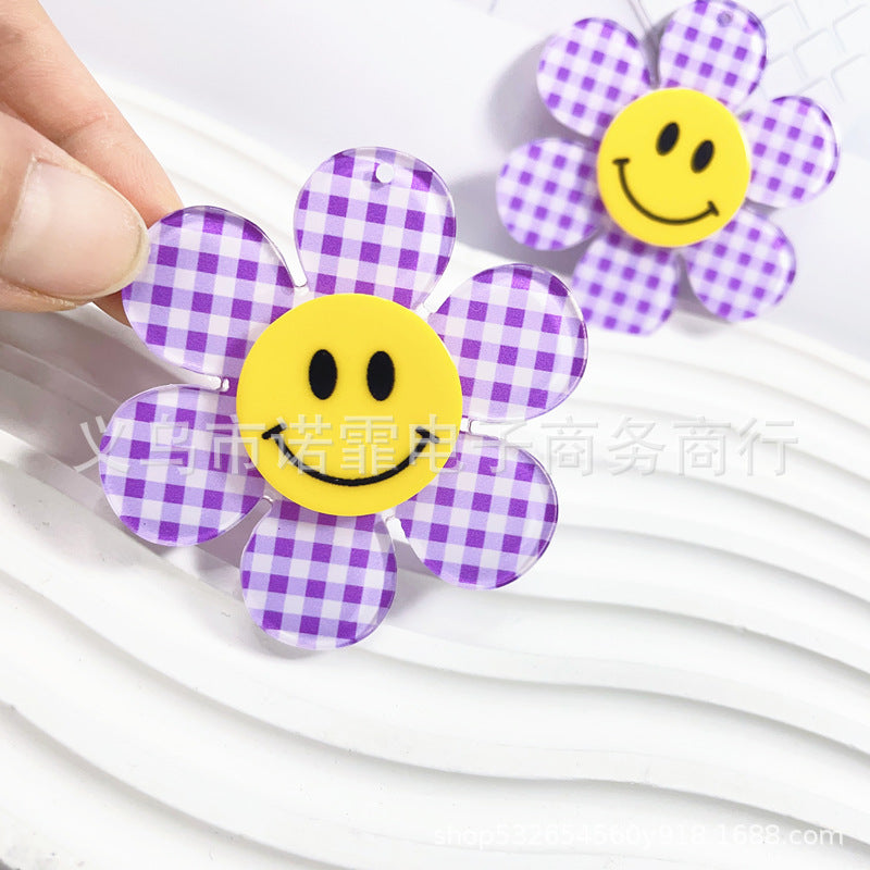 Acrylic 3d printing process cute smiley face flower fashion mobile phone pendant keychain DIY accessories