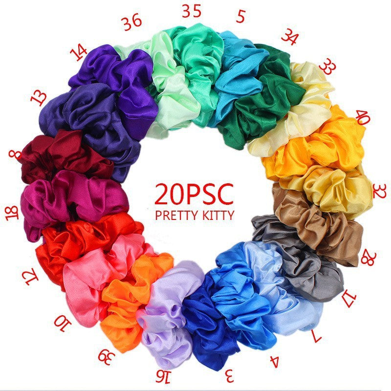40-Color Satin Fabric Large Intestine Hair Band Hair Tie Headrope Rubber Band Fashion Head Flower Hair Accessories