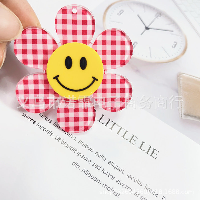 Acrylic 3d printing process cute smiley face flower fashion mobile phone pendant keychain DIY accessories