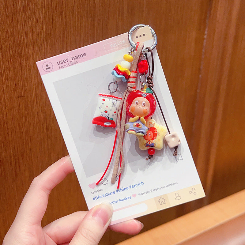 DIY Little Nose Ka Star Man Beaded Mobile Phone Chain Keychain Pendant Female Little Drip Bag Doll Doll Pendant