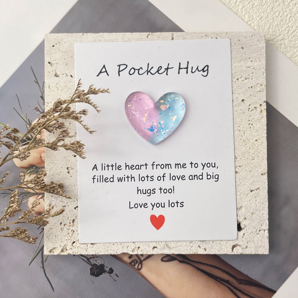 Cross-border new products gradually change pocket hug greeting card, resin love peach heart decorative gift, confession love symbol