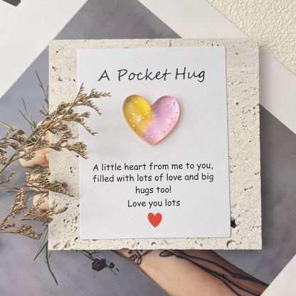 Cross-border new products gradually change pocket hug greeting card, resin love peach heart decorative gift, confession love symbol