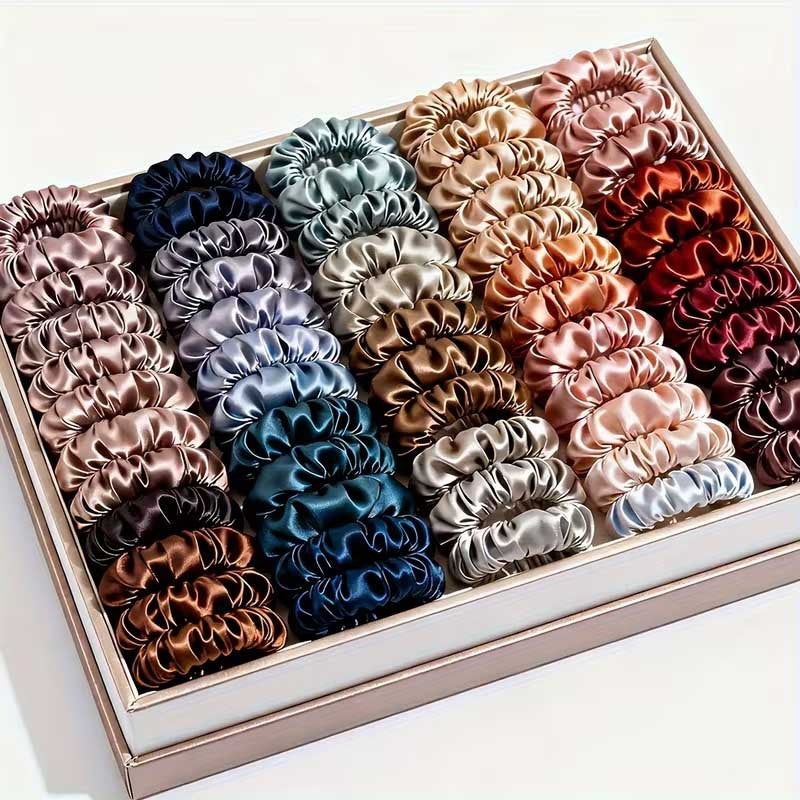 19pcs Satin Solid Color Small Intestine Ring, High Elasticity and High Quality Hair Rope, Hot Sale, The Same Hair Band Is Fluffy.