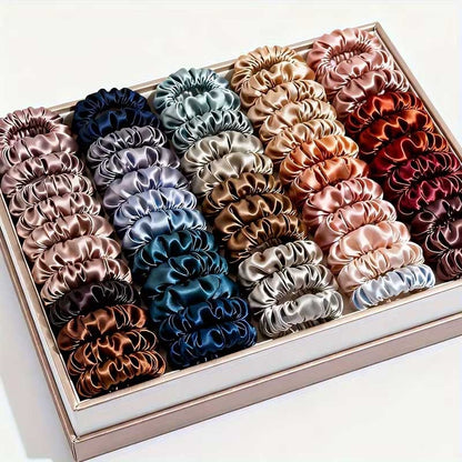 19pcs Satin Solid Color Small Intestine Ring, High Elasticity and High Quality Hair Rope, Hot Sale, The Same Hair Band Is Fluffy.