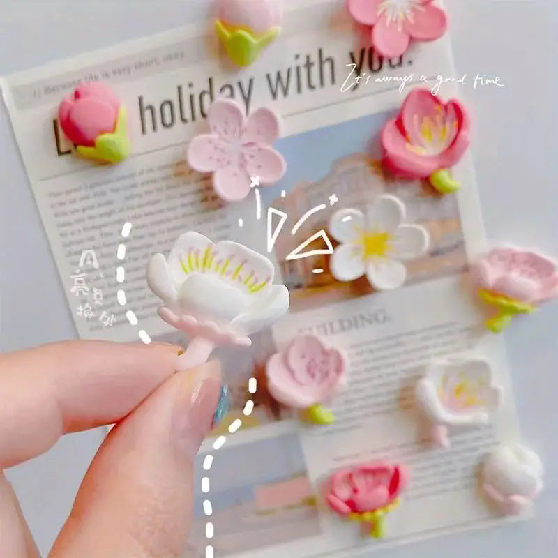 Small Fresh Resin Flower Refrigerator Sticker Peach Blossom Magnet Whiteboard Cartoon Magnetic Sticker Fixed Photo Message Board