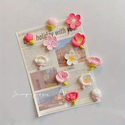 Small Fresh Resin Flower Refrigerator Sticker Peach Blossom Magnet Whiteboard Cartoon Magnetic Sticker Fixed Photo Message Board