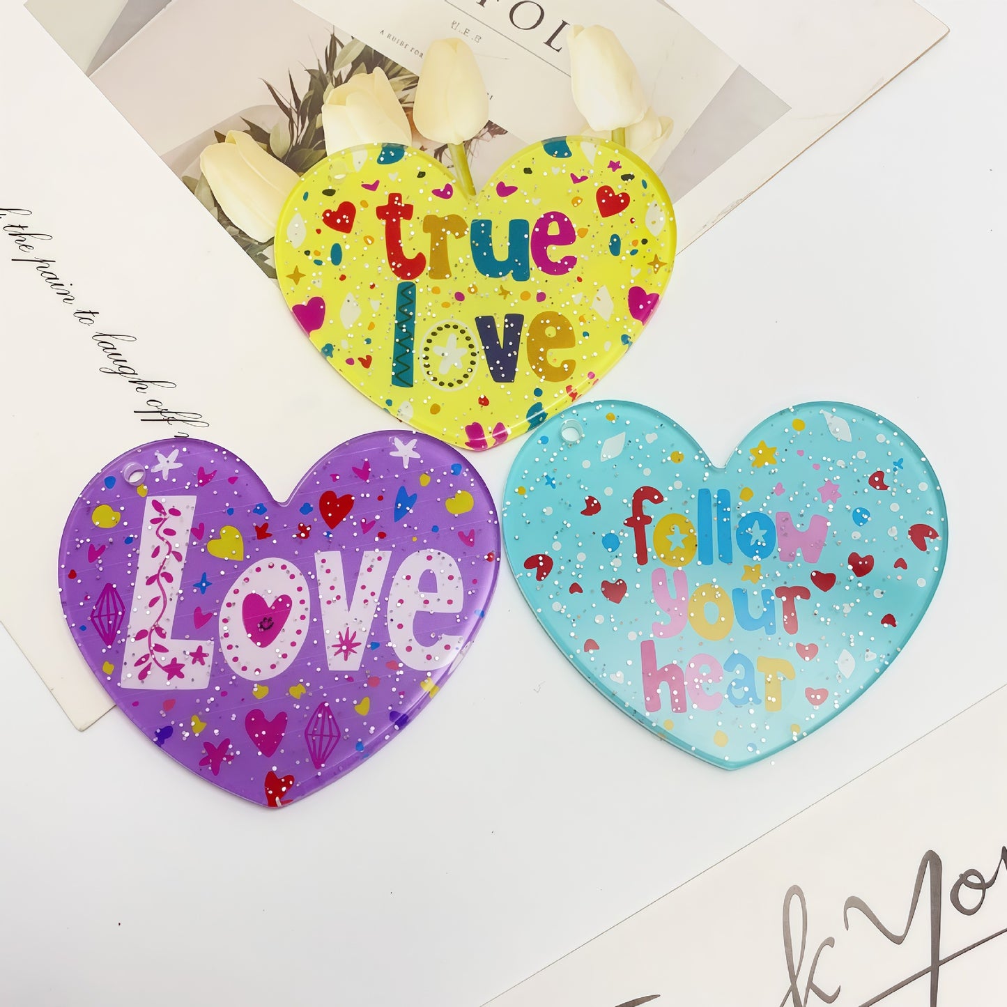 Acrylic creative love couple love pendant pendant DIY mobile phone chain bag hanging keychain jewelry accessories