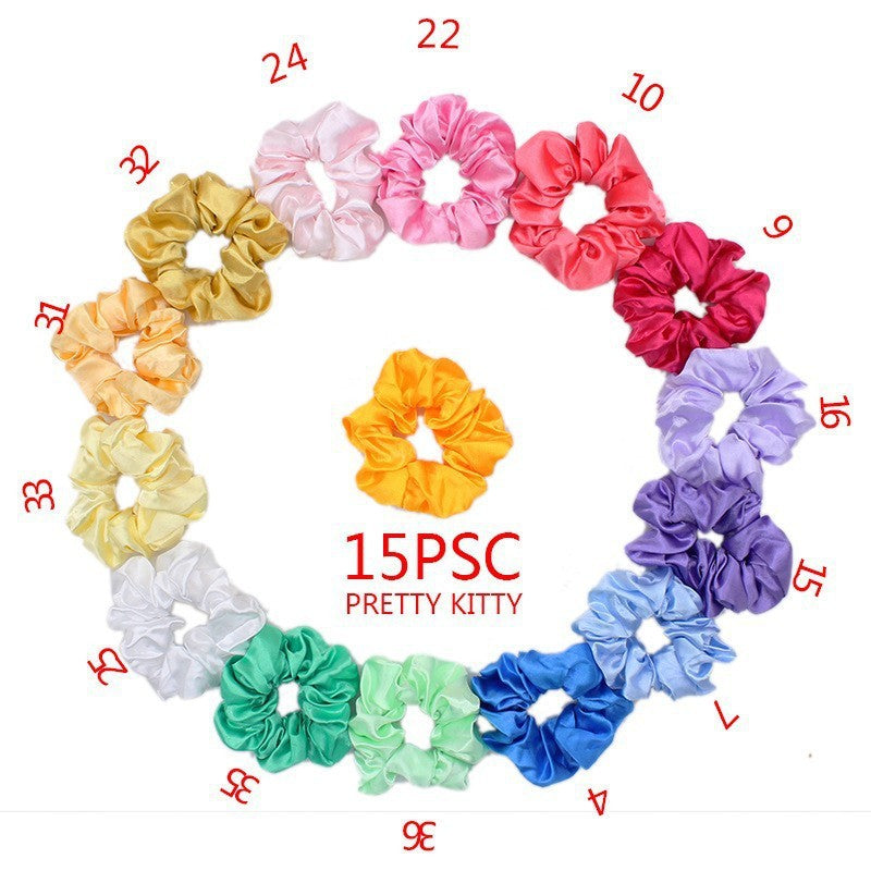 40-Color Satin Fabric Large Intestine Hair Band Hair Tie Headrope Rubber Band Fashion Head Flower Hair Accessories
