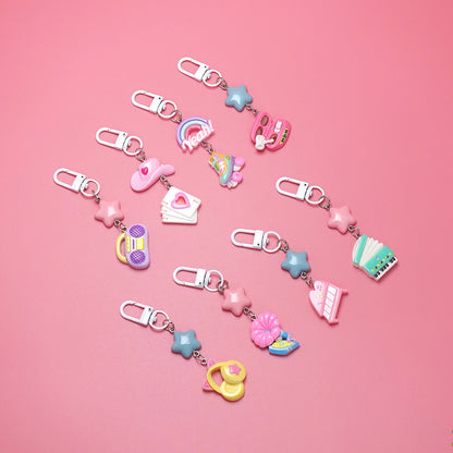 Color glossy resin cartoon keychain creative DIY cute ins style niche small pendant student backpack pendant