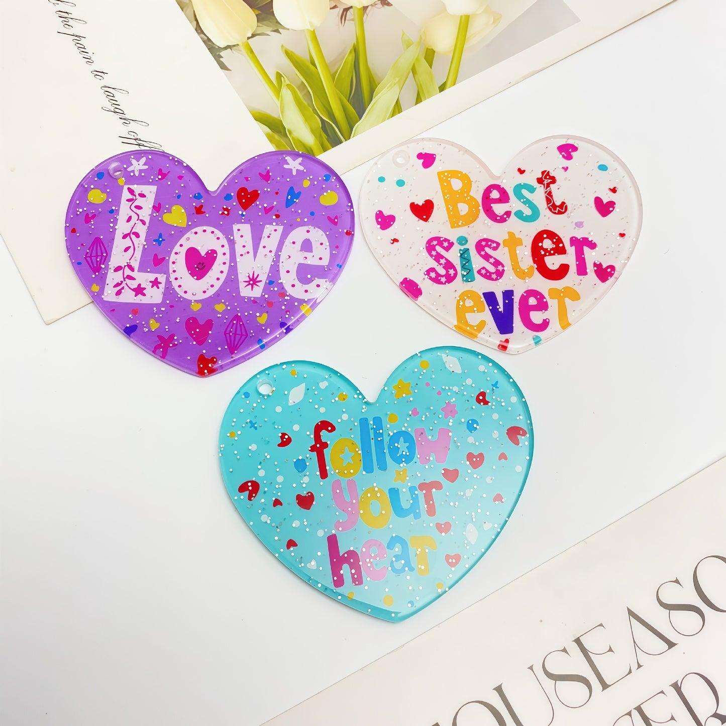 Acrylic creative love couple love pendant pendant DIY mobile phone chain bag hanging keychain jewelry accessories