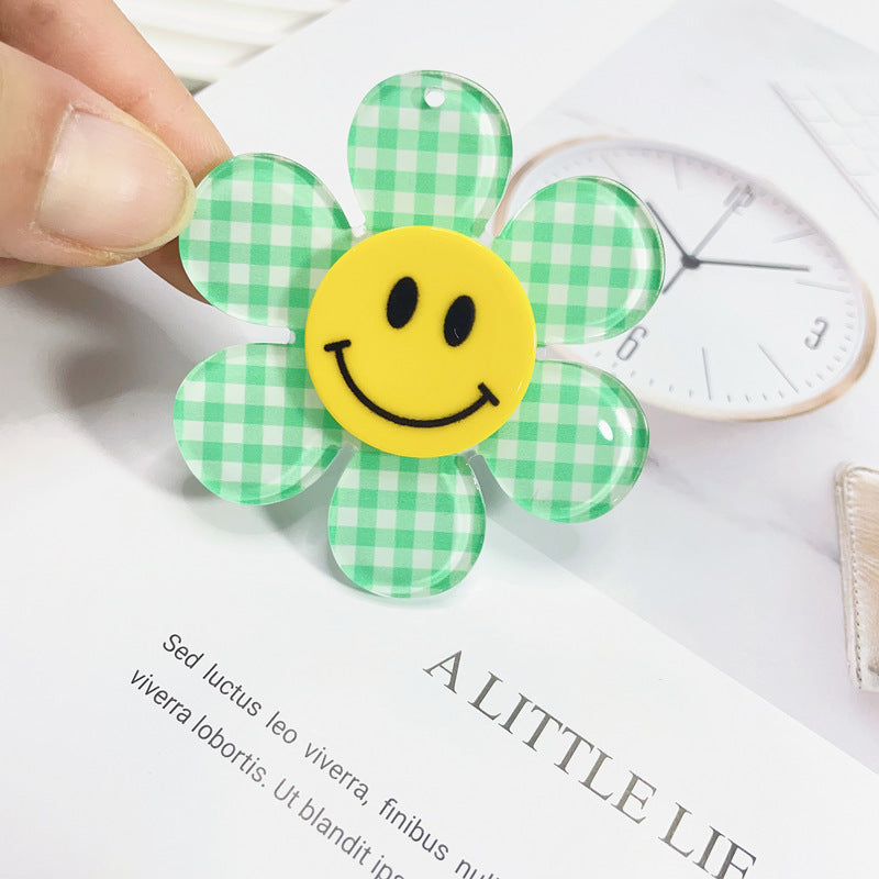 Acrylic 3d printing process cute smiley face flower fashion mobile phone pendant keychain DIY accessories