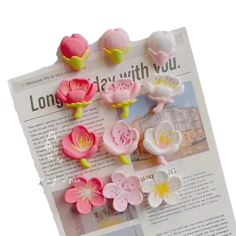 Small Fresh Resin Flower Refrigerator Sticker Peach Blossom Magnet Whiteboard Cartoon Magnetic Sticker Fixed Photo Message Board