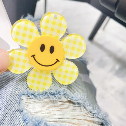 Acrylic 3d printing process cute smiley face flower fashion mobile phone pendant keychain DIY accessories