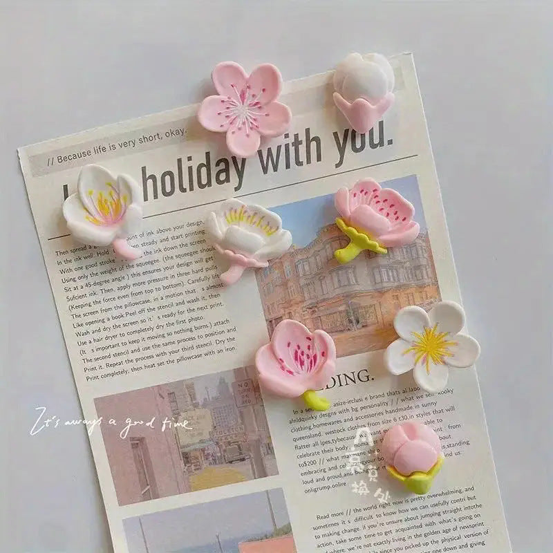 Small Fresh Resin Flower Refrigerator Sticker Peach Blossom Magnet Whiteboard Cartoon Magnetic Sticker Fixed Photo Message Board
