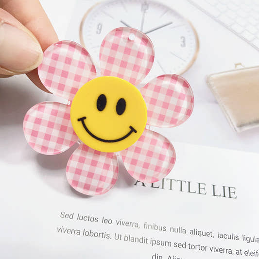 Acrylic 3d printing process cute smiley face flower fashion mobile phone pendant keychain DIY accessories