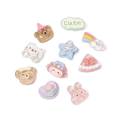 10pcs Transparent cute animal resin accessories DIY cream glue mobile phone case hair accessories hairpin water cup storage box patch