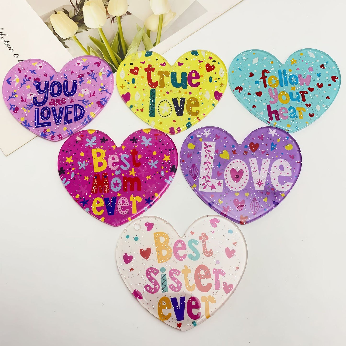 Acrylic creative love couple love pendant pendant DIY mobile phone chain bag hanging keychain jewelry accessories