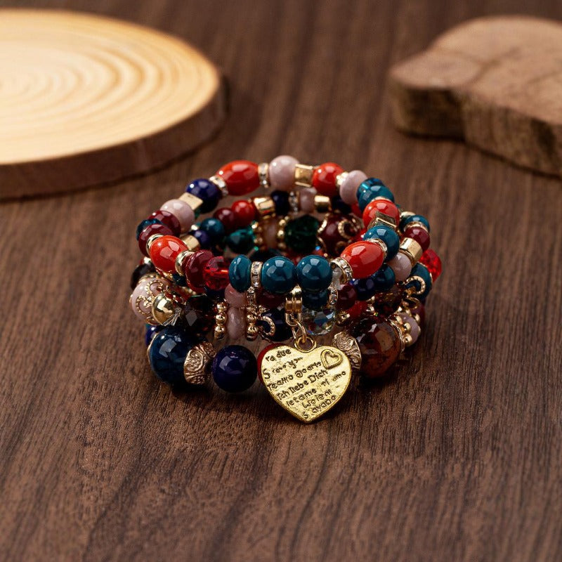 Bohemian Multi-layer Wood Bead Beaded Bracelet Ladies Elastic Rope Bracelet
