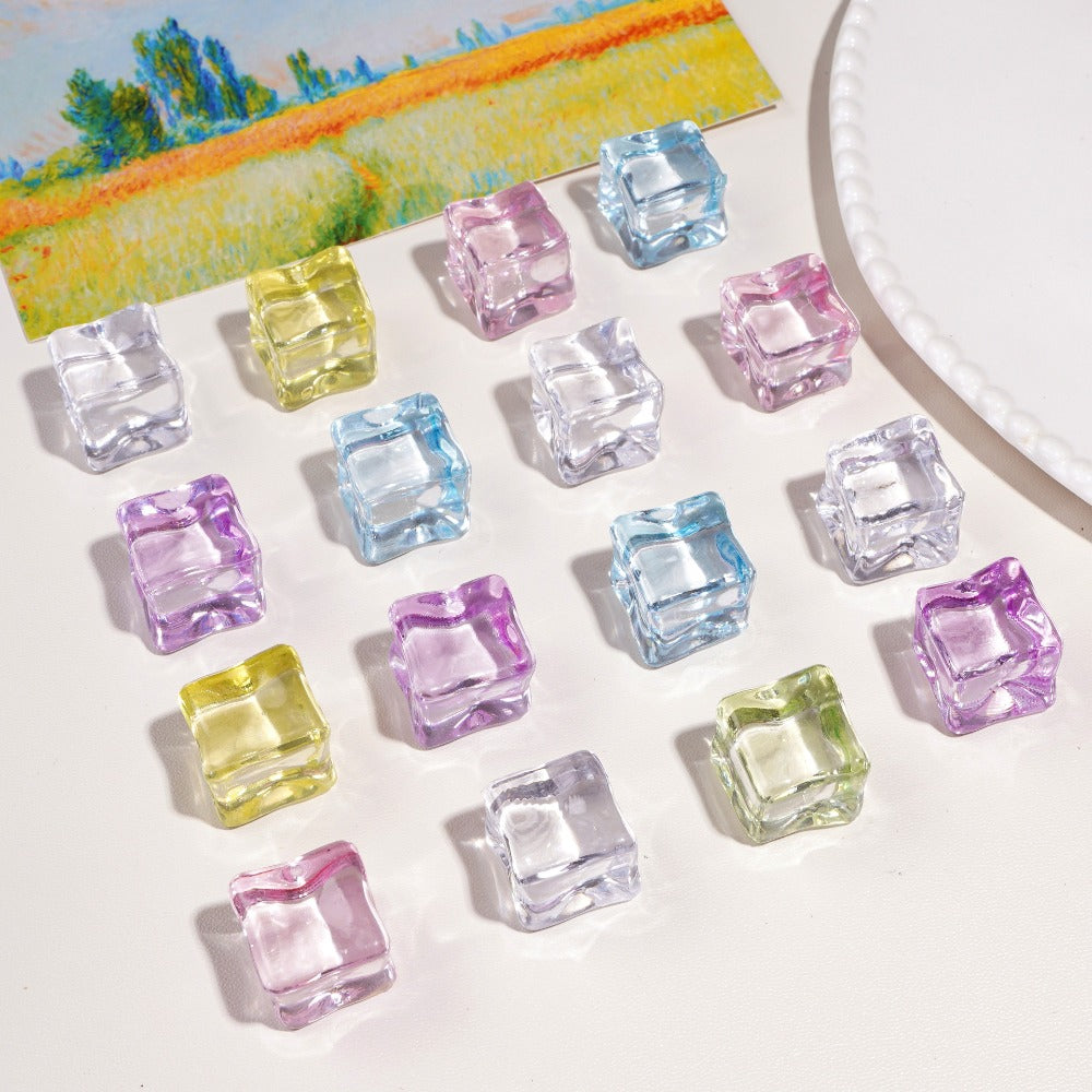 18Mm acrylic translucent simulated ice cube grains non-porous cubic beads loose beads handmade DIY material jewelry Colors Fake Crystal School Counting Plastic Ice Cubes Acrylic Artificial Square Rocks for Photography Props,Food Display,Vase Filler,Table